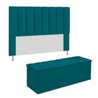 Conjunto Cabeceira E Calçadeira Cancun Para Cama Box Solteiro 90 cm Suede Azul Turquesa - DL Decor