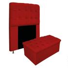 Conjunto Cabeceira Estofada Mel 100cm e Calçadeira Mel 100cm material sintético Vermelho - Damaffê Móveis