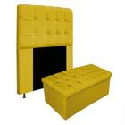 Conjunto Cabeceira Estofada Mel 90cm e Calçadeira Mel 90cm Tecido Sintético Amarelo - KDACanto Móveis