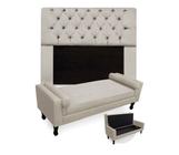 Conjunto Cabeceira Mirage Com Recamier Baú Fenix Casal 140 cm Corano Bege - DL DECOR