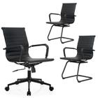 Conjunto Cadeiras de Escritório Moob Berlim 1 Cadeira Diretor e 2 Cadeiras Executivas Base Fixa Esteirinha All Black
