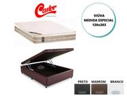 Conjunto Cama Box Baú Casal Medida Especial Viúva + Colchão Castor Molas Premium Tecnopedic 120x203x72(Ideal para quartos pequenos)