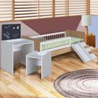 Conjunto Cama Montessoriana Com Mesinha Com Lousa E Cadeirinha Infantil Aveiro Oak Branco Cassian Shop Jm - Completa Móveis