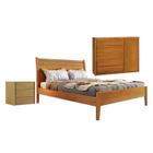 Conjunto Cama Queen 160cm Esmeralda, Cômoda 5 Gavetas Unique e Mesa de Cabeceira Unique Amêndoa Mel - Josandro