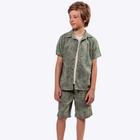 Conjunto Camisa e Bermuda Tropical com Camiseta Branca Três Peças Infantil Menino Vigat 3967