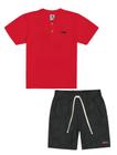 Conjunto Camisa Estampa Costas E Bermuda Vermelho E Cinza Chumbo Abrange