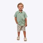 Conjunto Camisa Manga Curta Verde e Bermuda Off White Estampa Tropical Infantil Menino Vigat 3968