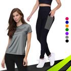 Conjunto CAMISETA Blusinha DRY FIT + CALÇA LEGGING BOLSOS Femininos Academia Fitness Furadinho 628 - Iron