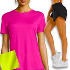 Conjunto Camiseta BLUSINHA DRY FITNESS + Short TACTEL FEMININO Academia Corrida Yoga PLT 593