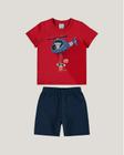 Conjunto Camiseta e Bermuda Infantil Menino Masculino Algodão Vermelho Marinho Malwee Kids