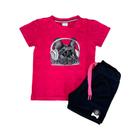 Conjunto Camiseta e Short Infantil Alta Qualidade Cachorro Fone de Ouvido