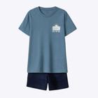 Conjunto Camiseta Manga Curta Azul e Bermuda em Moletom Preta Infantil Menino Hering Kids 5B1QAQ3EN