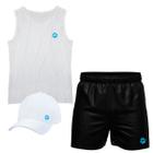 Conjunto Camiseta Regata Algodão Short Tactel E Boné Patas