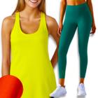 Conjunto Camiseta REGATA MALHA FRIA POLIAMIDA + Calça Legging Leg BÁSICA COLORIDA Suplex 586 - IRON