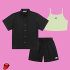 Conjunto Camiseta, Shorts e Top Preto e Verde Paradis - Dway