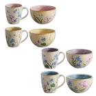 Conjunto Caneca Bowl Tigela Cerâmica Juliet Flor 8peças