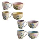 Conjunto Caneca Bowl Tigela Cerâmica Juliet Flor 8Peças