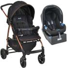 Conjunto Carrinho de Bebê Ecco Preto Cobre Travel System com Bebê Conforto Touring e Base para Auto - Burigotto