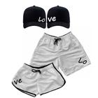 Conjunto Casal Love Kit 2 Short Tactel Estampado e 2 Bonés Aba Reta Preto