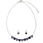 Conjunto Cassia Colar E Brinco Corações Zirconia Tanzanita