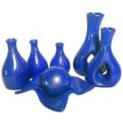 Conjunto Centro de Mesa com Par de Vasos e Trio de Garrafas - Azul Royal