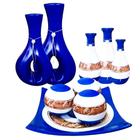 Conjunto Centro de Mesa com Trio de Garrafas e Par de Vasos - Azul Royal