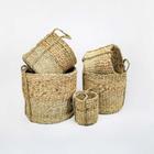 Conjunto Cestos Palha Natural Alças Redondo 05 unidades Luxo