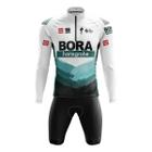 Conjunto Ciclismo Bermuda e Camisa Manga Longa Bora Com Bolsos UV 50+