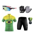 Conjunto Ciclismo Camisa + Bermuda C/ Forro Gel + Óculos De Proteção + Luvas Gel