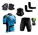 Conjunto Ciclismo Camisa C/ Proteção UV e Bermuda C/ Proteção em Gel + Par de Luvas Kode + Par de Manguitos + Bandana