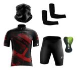 Conjunto Ciclismo Camisa C/ Proteção UV e Bermuda C/ Proteção em Gel + Par de Manguitos + Bandana