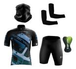 Conjunto Ciclismo Camisa C/ Proteção UV e Bermuda C/ Proteção em Gel + Par de Manguitos + Bandana