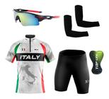 Conjunto Ciclismo Camisa C/ Proteção UV e Bermuda C/ Proteção UV + Óculos Esportivo Espelhado + Par de Manguitos - XFreedom