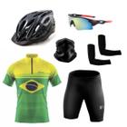 Conjunto Ciclismo Camisa e Bermuda C/ Proteção UV + Capacete Ciclismo + Luva de Ciclismo + Óculos Esportivo + Manguito + Bandana - XFreedom