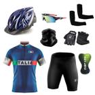 Conjunto Ciclismo Camisa e Bermuda + Capacete de Ciclismo C/ Luz LED + Luvas de Ciclismo + Óculos Esportivo + Par de Manguitos + Bandana - XFreedom