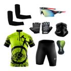 Conjunto Ciclismo Camisa e Bermuda +Par de Luvas + Óculos Esportivo + Par de Manguitos + Bandana - XFreedom