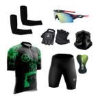 Conjunto Ciclismo Camisa e Bermuda + Par de Luvas + Óculos Esportivo + Par de Manguitos + Bandana