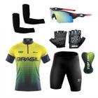 Conjunto Ciclismo Camisa e Bermuda + Par de Luvas + Óculos Esportivo + Par de Manguitos