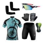 Conjunto Ciclismo Camisa e Bermuda + Par de Luvas + Óculos Esportivo + Par de Manguitos