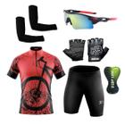 Conjunto Ciclismo Camisa e Bermuda + Par de Luvas + Óculos Esportivo + Par de Manguitos