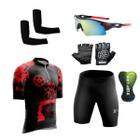 Conjunto Ciclismo Camisa e Bermuda + Par de Luvas + Óculos Esportivo + Par de Manguitos - XFreedom