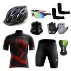 Conjunto Ciclismo Camisa Proteção Uv e Bermuda + Capacete Ciclismo + Luva Ciclismo + Óculos Esportivo + Manguito + Bandana - XFreedom