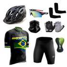 Conjunto Ciclismo Camisa Proteção Uv e Bermuda + Capacete Ciclismo + Luva Ciclismo + Óculos Esportivo + Manguito + Bandana - XFreedom