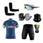 Conjunto Ciclismo Camisa Proteção UV e Bermuda em Gel + Luvas Ciclismo + Óculos + Manguitos + Bandana