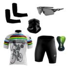 Conjunto Ciclismo Camisa Proteção Uv e Bermuda + Óculos Esportivo + Manguito + Bandana