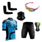 Conjunto Ciclismo Camisa Proteção Uv e Bermuda + Óculos Esportivo + Manguito + Bandana