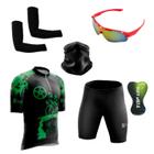 Conjunto Ciclismo Camisa Proteção Uv e Bermuda + Óculos Esportivo + Manguito + Bandana