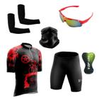 Conjunto Ciclismo Camisa Proteção Uv e Bermuda + Óculos Esportivo + Manguito + Bandana