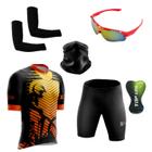 Conjunto Ciclismo Camisa Proteção Uv e Bermuda + Óculos Esportivo + Manguito + Bandana