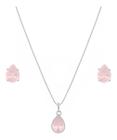 Conjunto Colar E Brinco Gota Prata 925 Pedra Rosa Cristal